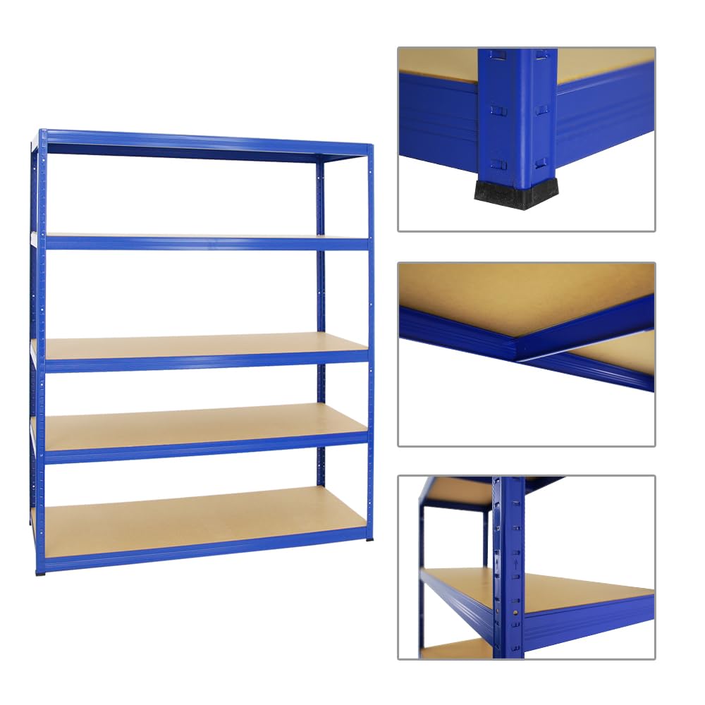 Blue Garage Shelving Units: 180 X 90 X 40cm, 5 Tier Metal Racking Storage Shelves, 875KG Capacity, Boltless Assembly, For Warehouse, Kitchen, Bedroom, Workshop, Shed - UK - View #6
