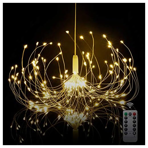 HEAGEERO Starburst Light, Battery Operated Chandelier 180 LED, 8 Mode Firework Lights, Outdoor Ceiling Hanging Decoration Fairy Light for Christmas Tent Gazebo