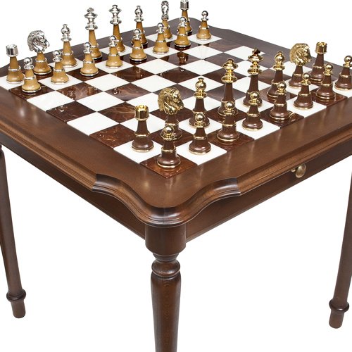 Juego de ajedrez de lujo con mesa de mármol italiana miniatura 1