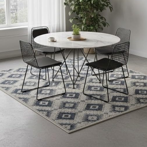 Image of HOMETHREADS Modern Light Luxury 5x7 Feet Area Rug | 11mm Thick Soft Anti-Fatigue Cushioned Carpet with Non-Slip Backing for Living Room, Bedroom, Studio, Lounge & Entrance(Tribal Grey, 210x150Cm)