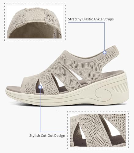 Image of Womens Wedge Sandals Platform Walking Sandals Open Toe Ankle Elastic Strap Casual Comfortable Summer Dressy
