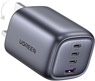 شارژر USB C چهار پورت 65 واتی UGREEN Nexode، آداپتور شارژ دیواری سریع تاشو Type-C GaN سازگار برای مک بوک ایر، HP/Dell/Lenovo، آیپد، آیفون 17 پرو مکس/16، گلکسی S25 Ultra