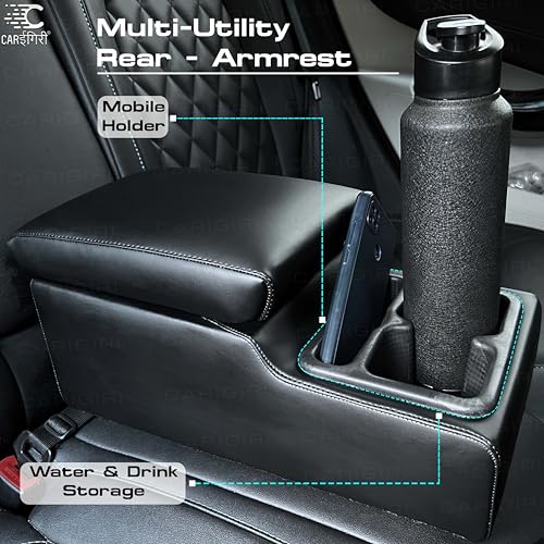 Image of Carigiri Premium Car Rear Seat Armrest for All Cars (Universal) with Ergonomic Foam And Storage Box (Nappa Leatherette,Premium Stitching) (Black with Black Stitching)