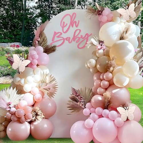 Image of 'Oh Baby' Sign for Backdrop - Felt Glitter Pink Baby Shower Banner Boy Girl Decorations Gender Reveal 1st Birthday Party Photography Background