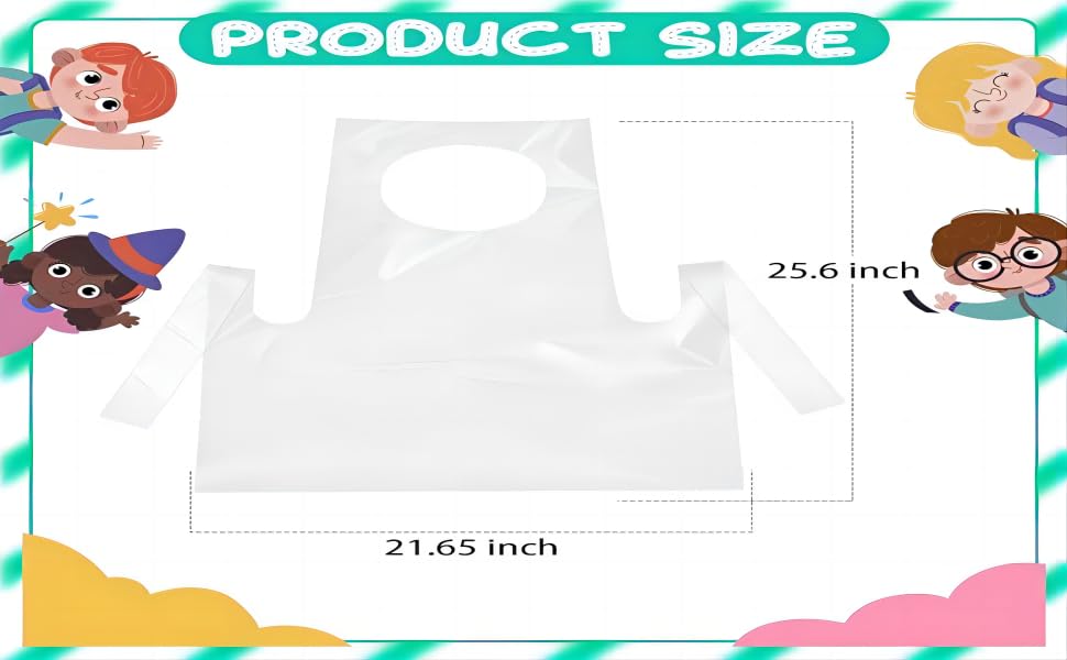 SYOZPXY 100Pcs Disposable Kids Apron, Disposable Children's Art Waterproof Overalls, Teenagers Clear Plastic Apron - Image 4
