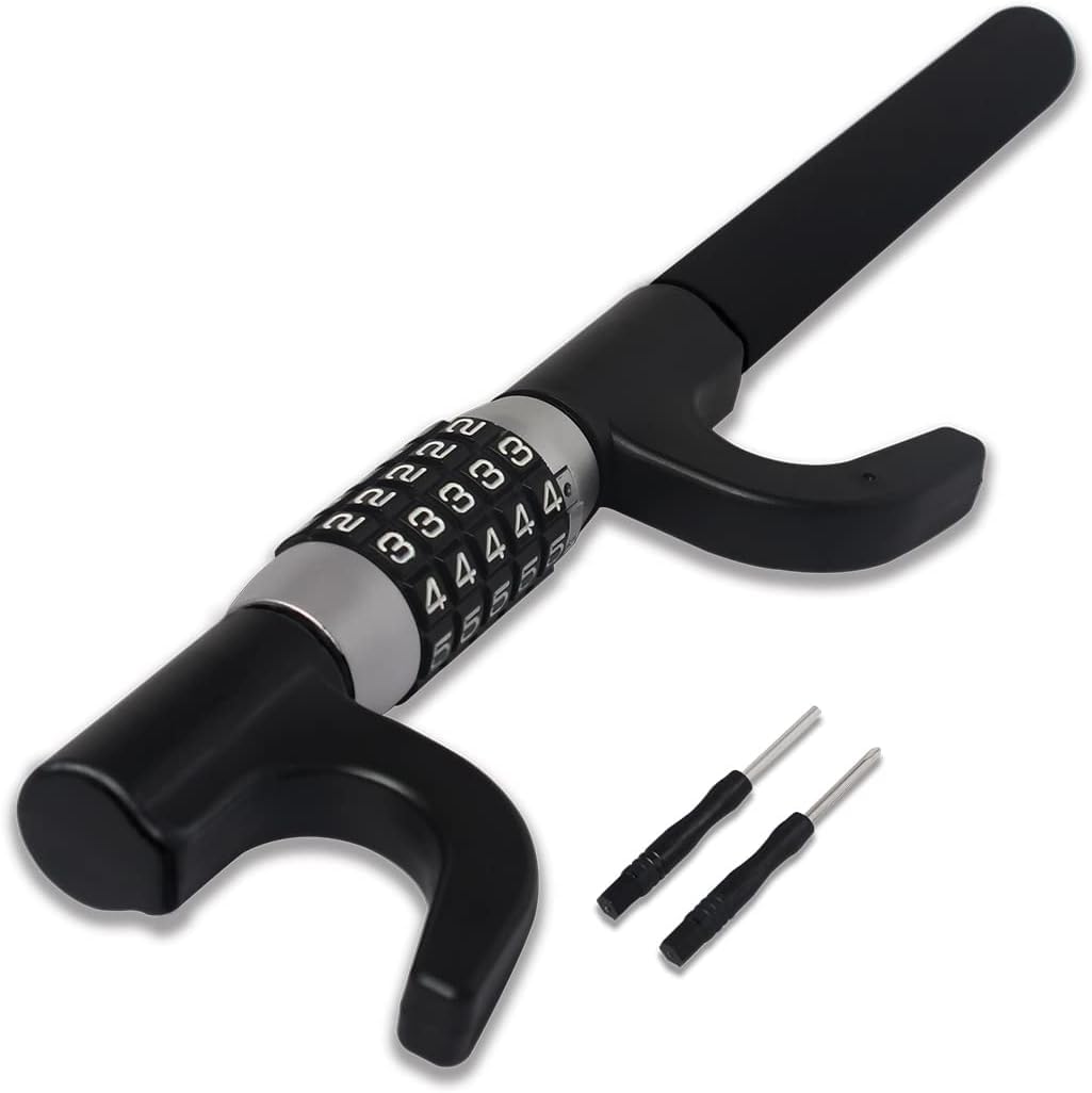 Car Steering Wheel Lock 5 Code Combination Vehicle Universal Anti-Theft Locking Device, Length Adjustable U-Double Hook Emergency Window Breaker, Car Immobilizer, Car Security Lever for Truck/SUV