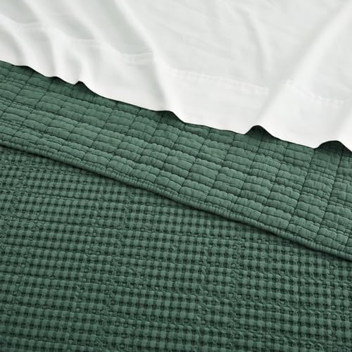 Image of Levtex Home Mills Waffle King /Cal King Quilt Set (106x92in) with 2 Pillow Shams (36x20in) - Forest Green - 100% Cotton King Size Quilt Bedding Set - Lightweight, Soft, Pre-Washed