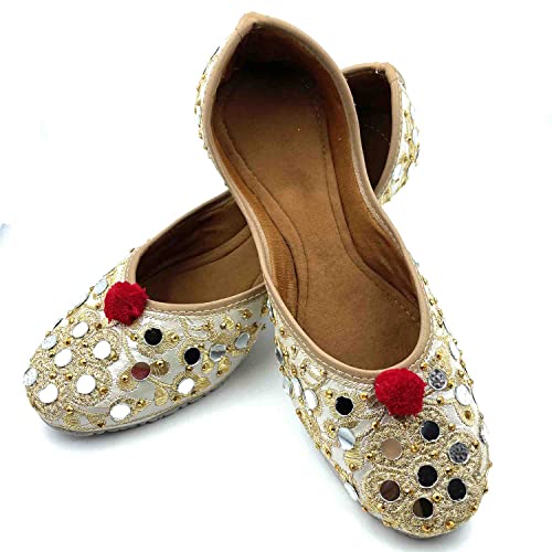 Chandrakala Women's Traditional Handmade Khussa Wedding Bridal Mojari Juti Punjabi Jutti Ethnic Flats,Gold (Wf109Gol37) #TOP22