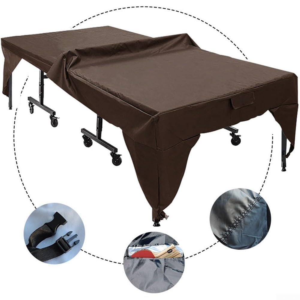 Housse de table de ping-pong imperméable en tissu Oxford 190T/210D pour l'intérieur et l'extérieur, 280 x 153 x 73 cm, marron (210D)
