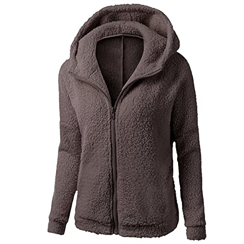 Wohuhu Women Pullover Quarter Zip Long Sleeve Fluffy Soft Fleece Jackets Sweaters Sweatshirts Hoodies Outwear Coat Coffee