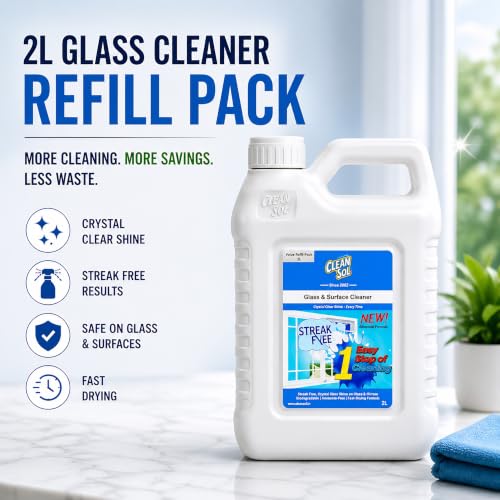 Image of Cleansol Glass Cleaner Spray Refill 2 Litre | Streak-Free Glass Cleaner Liquid for Mirror, Window, Kitchen Glass & Car Windshield | Ammonia-Free Glass & Surface Cleaner | Fresh Fragrance