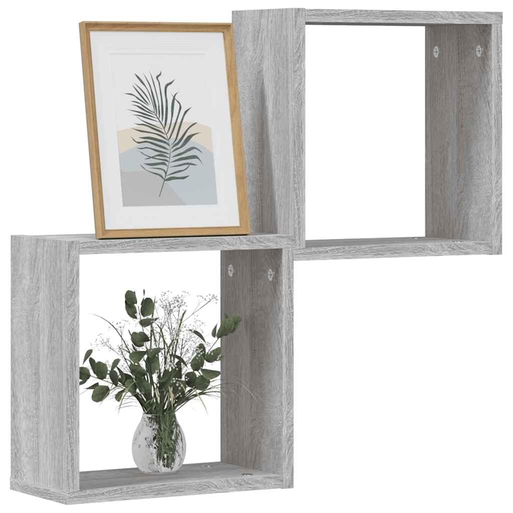 vidaXL Estantes Cubo de Pared 2 Unidades Gris Sonoma 30x15x30 cm, estantería de Pared, estantería Flotante, Armario de Pared, Estante de Pared