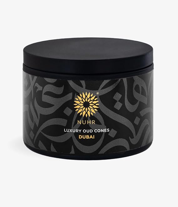 NUHR Home Dubai Luxury Oud Incense Cones, Natural Agarwood with Saffron, Apple, Vanilla and Musk Notes/20 Strong Scented Cones/Bakhoor alternative/Lasting Fragrance Aroma Natural Agarwood.