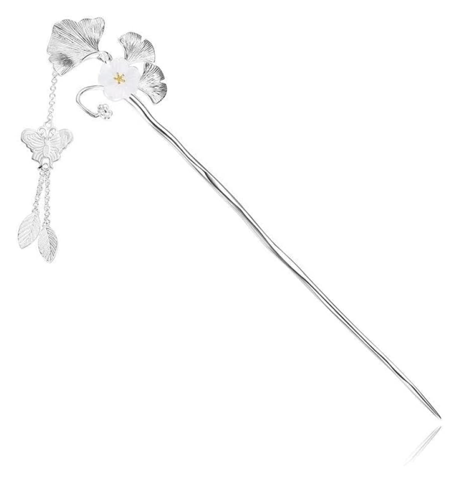 Molletta decorativa for capelli Fermagli for capelli Forcine for capelli Bastoncino for capelli placcato Foglie di ginkgo Bacchette for capelli for donne, Bacchette a catena con nappe a farfalla Forci