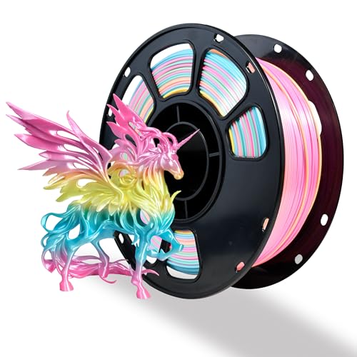 Image of iBOSS Rainbow Colors Silk PLA+ 3D Printer Filament, PLA Plus Filament 1.75mm, Dimensional Accuracy + /- 0.02 mm, 1KG Coextrusion 3D Filament with Shiny Silk Candy Rainbow 02, Fit Most FDM 3D Printers