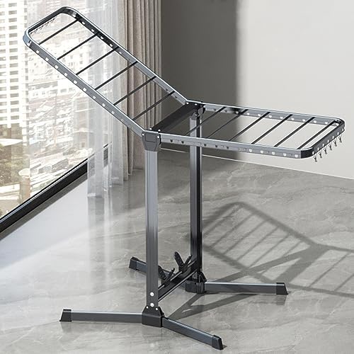 Foldable Portable Aluminium Clothes Drying Rack - Space Saving, Double Wing Height Adjustment for Laundry, Bathroom, Balcony - Versatile Shoe & Socks Storage Solution