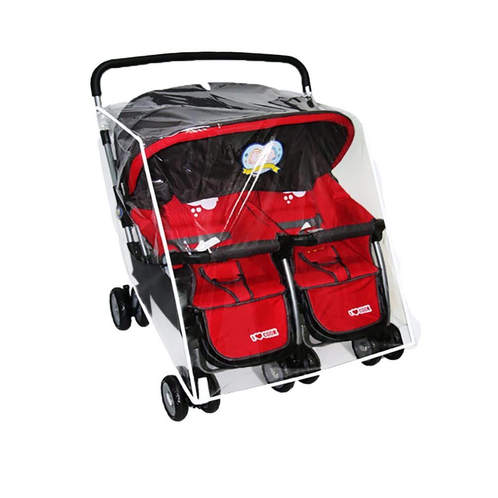 Stroller Raincover for Twins Baby Side by Side Pushchair Rain Cover Double Tandem Stroller Weather Shield Double Rain Cover for Pushchair Pram Buggy Clear PVC Rain Cover Travel — image 1