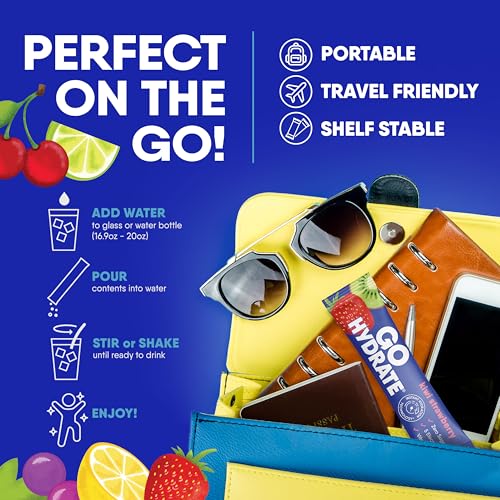 Image of GoHydrate Instant Hydration Powder Packets - Low Sodium Electrolytes Drink Mix - Natural Hydration Support, Sugar Free Electrolyte Flavored Powder Drink with Vitamin D, 10 Packs, Mixed | Instant hydration daily drink mix; water flavor packet singles with Vitamin D