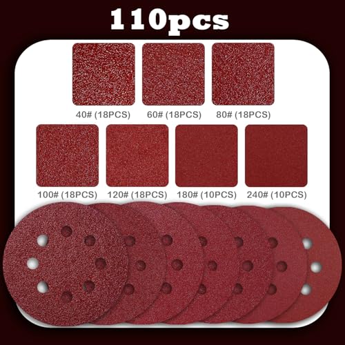 B1PRT 110 Stück Schleifpapier 125mm Klett, Schleifscheiben Klett 125mm 8 Loch Rund (18x P40/60/80/100/120,10x P180/240 Körnung)… – Ansicht 2
