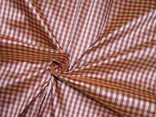 Soie Dupioni au mètre 137cm tissu soie carreaux rose marron beige