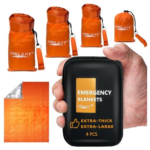 Frelaxy Emergency Blanket 2-Pack/4-Pack, Extra-Thick Extra-Large Space Blankets with Whistles, Storage Pouchs, and EVA case