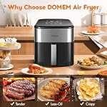 Friteuse à air grande capacité de 6.2 Qt 1500W avec panier antiadhésif, friteuse multifonction 8-en-1 avec préréglages, cuiseur pour repas sains et à faible huile, fonctionnement pratique