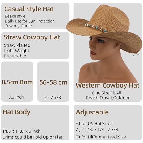 Image of Cowboy Hat for Women, Western Cowgirl Hat, Classic Straw Cattleman Cowboy Hat