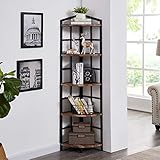 Hombazaar 5-Shelf Industrial Corner Bookcase and Shelf, Standing Tall Corner Bookshelf Display Unit Storage Rack for Home Livingroom Small Space, Retro Brown Finish