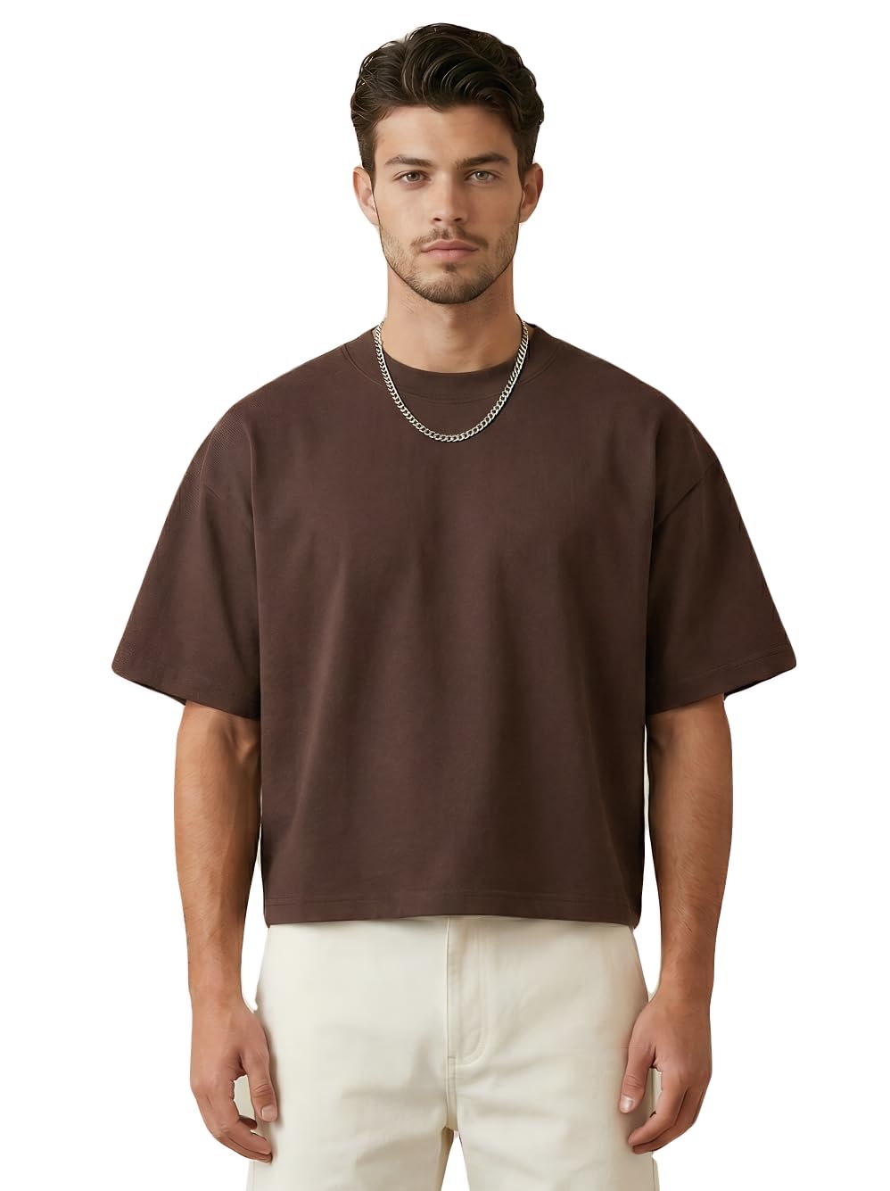 Boxy Cropped T Shirt for Men – Heavyweight 300GSM Cotton Tee, Wide Chest Oversized Fit, Drop Shoulder Streetwear Shirt