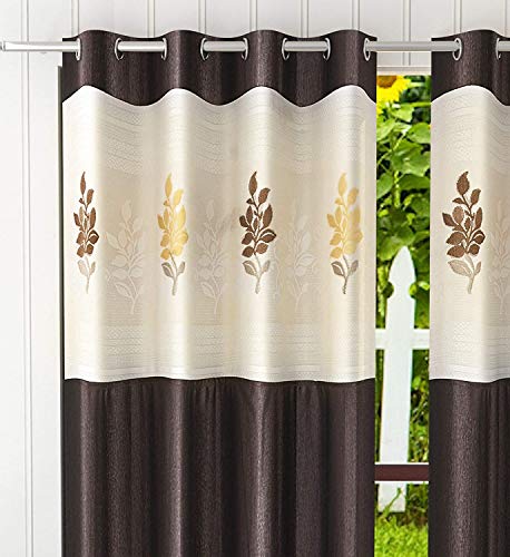 Image of Polyester Floral Patch Printed Curtains for Home Decor, Windows, Door, Long Door (Set of 2 Pcs) (Coffee 7 Feet)