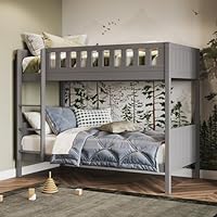 Flair Furnishings Single Bunk Bed, Wooden Bunk Beds for Kids, Heavy Duty and Sturdy, Cosy, Stylish, Space Saving Design (Grey)