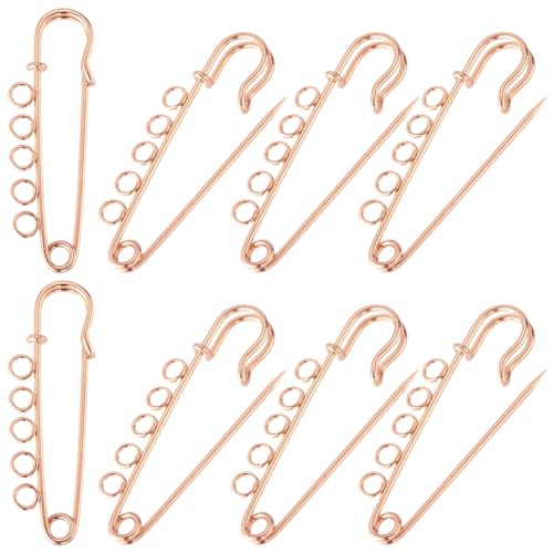 SUNNYCLUE 1 Box 30pcs 50mm Rose Gold Safety Pin Kilt Pins Bulk Alloy Iron Heavy Duty Fastener Kilt Needles Badge Findings Brooches with 5 Loops Holes for Jewelry Making Supplies Sewing Scarf Clothes