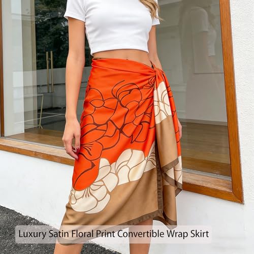 DiaryYomi Large Long Silk Shawl Wraps for Women, Fashion Satin Head Scarf Orange Spring Fall Lightweight Scarves Perfect for Anniversary and Birthday (Style 22) — view 3