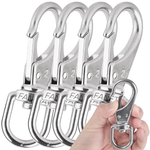 Faneta Stainless Steel Swivel Eye Snap Hooks, Flag Pole Clips, Marine Grade Scuba Diving Clips, Heavy Duty Spring Snap Hooks, Sturdy Metal Boat Hooks (4 Inch, M6/2#, 4-Pack)