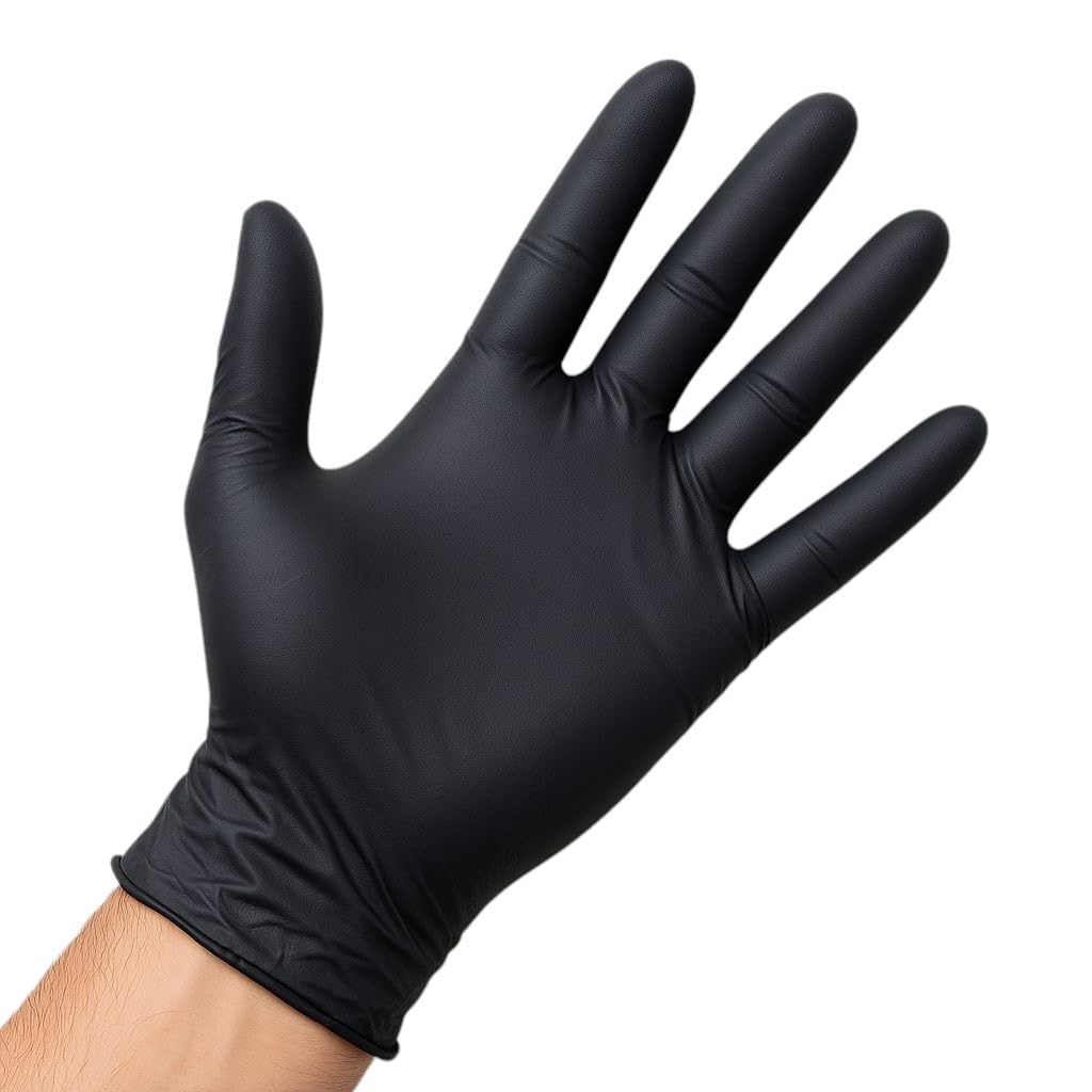 Lot de 100 gants jetables en nitrile sans poudre et sans latex - Taille S à XL - Pour usage médical et commercial - Noir