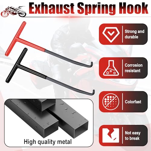 Image of 2 PCS Exhaust Spring Puller Tool, Motorcycle Exhaust Spring Hook, T Shaped Handle Spring Removal Tool with Rubber Coating, Snowmobile Accessories for Motorcycle Dirt Bike (Red and Black)
