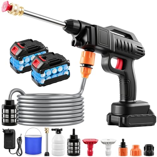 idropulitrice ad alta pressione senza fili 3000 w - idropulitrice ad alta pressione a batteria 21 v 2x2,0 ah, 200 bar max - lancia ad alta pressione portatile per auto con secchio, giardino, terrazza