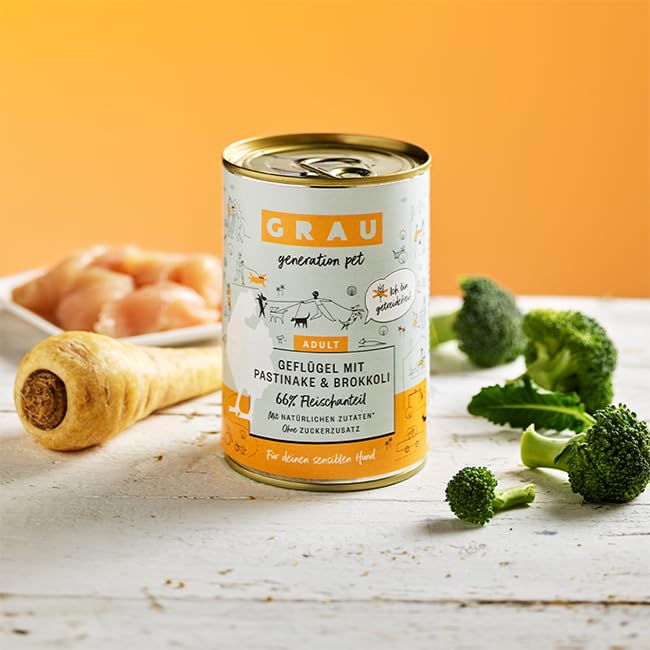 Grau – das Original – Nassfutter für Hunde - Geflügel mit Pastinake/Brokkoli, 1er Pack (1 x 200 g)