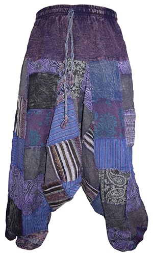 Pantalon sarouel baggy homme patchwork délavé stone wash imprimé large