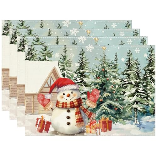 Weihnachten Platzsets 4er Set, Schneemann Tischsets Waschbar Leinen...