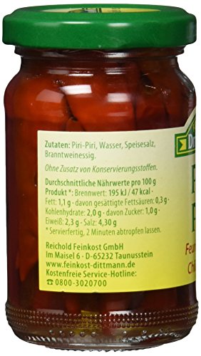 Feinkost Dittmann Piri-Piri, Feurig scharfe Chillischoten, 6er Pack (6 x 90 g)