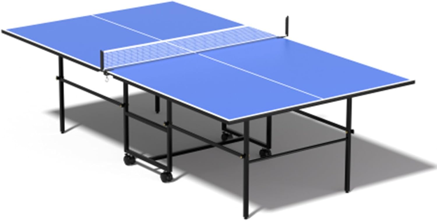 9ft Medium Ping Pong Table Set, Foldable Ping Pong Table, Adjustable Legs and Rubber Suction Cups, Aluminum Frame, Folding Legs, 4 Wheels