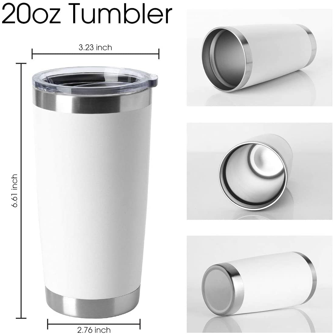 HASLE OUTFITTERS Kubki ze stali nierdzewnej z pokrywką, podwójne ścianki, izolowane próżniowo, kubki do kawy do zimnych i gorących napojów (590 ml, białe, 12 sztuk)
