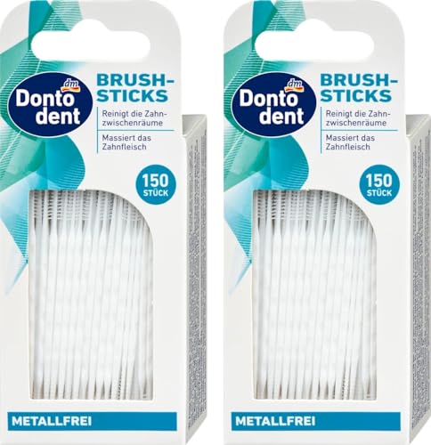 Brush Sticks Interdentalbürsten, metallfrei, 2er Pack, 150 Stück pro Packung, für Zahnzwischenräume und Zahnfleischmassage