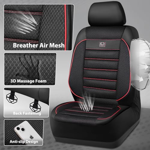 Image of CAR PASS 3D Foam Leather Car Seat Covers Two Front Seats only, Air Mesh Thick Seat Covers, All Weather Car Seat Cover Comfort & Protection for Truck,SUV,Sedan,Van, Airbag Compatible Red
