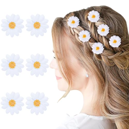 6 PCS Daisy Hair Clips White Daisy Flower Hair Clips Vintage Sun Flower with Hair Alligators Clips Hair Barrette for Women Wedding Hair Accessories for Brides