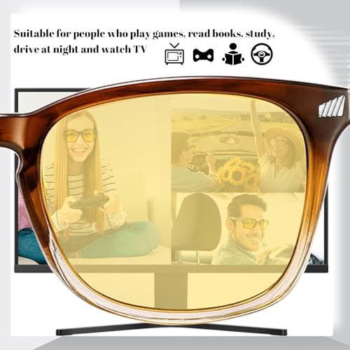 Image of Polarized Sunglasses for Women Men Night Vision Glasses Anti Glare | Yellow Anti Glare UV400 Lens, Lightweight Square Frame, for Day Night Use, Driving, Fishing, Cycling, Traveling