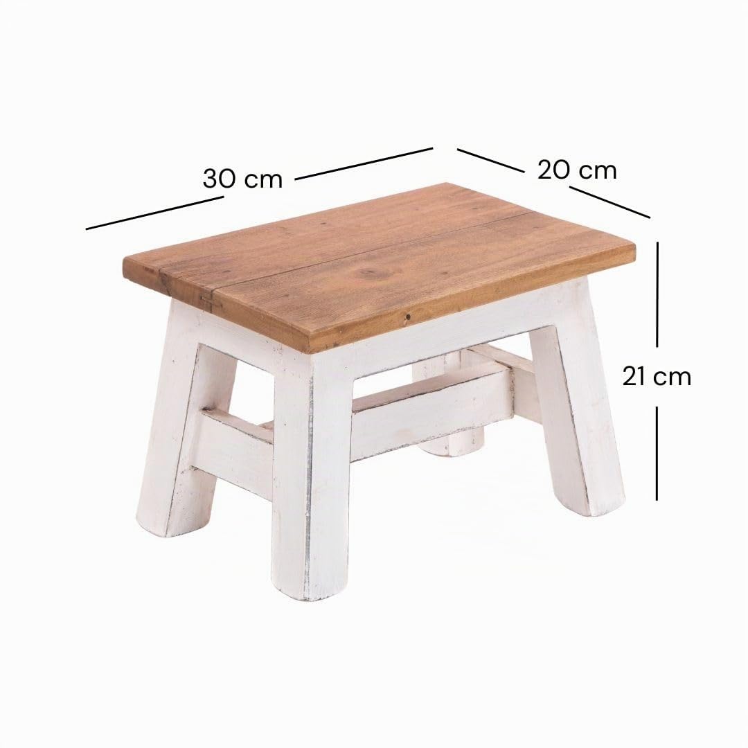 DESIGN DELIGHTS Tabouret en Bois Monte - 30 x 20 x 21 cm (L x P x H) - Bois Massif d'Acajou - Rustique pour Fleurs et Plantes - d'Appoint et Décoratif - Couleur : 06 Blanc