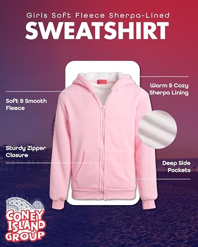 Coney Island Girls Hoodie - Cozy Soft Fleece Sherpa Lined Zip Up Hoodie Sweatshirt for Girls (Sizes Run Small: 4-16)2
