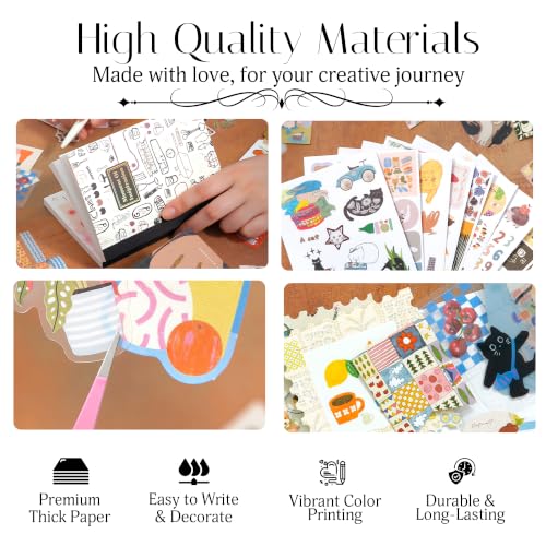 Image of The AutoStory Vintage Scrapbook Album Kit - A6 Junk Journal Notebook with Aesthetic Stickers, Collage Paper Pack & Washi Tape - DIY Journaling Supplies Gift for Teens & Girls (Scintilla, Yellow)